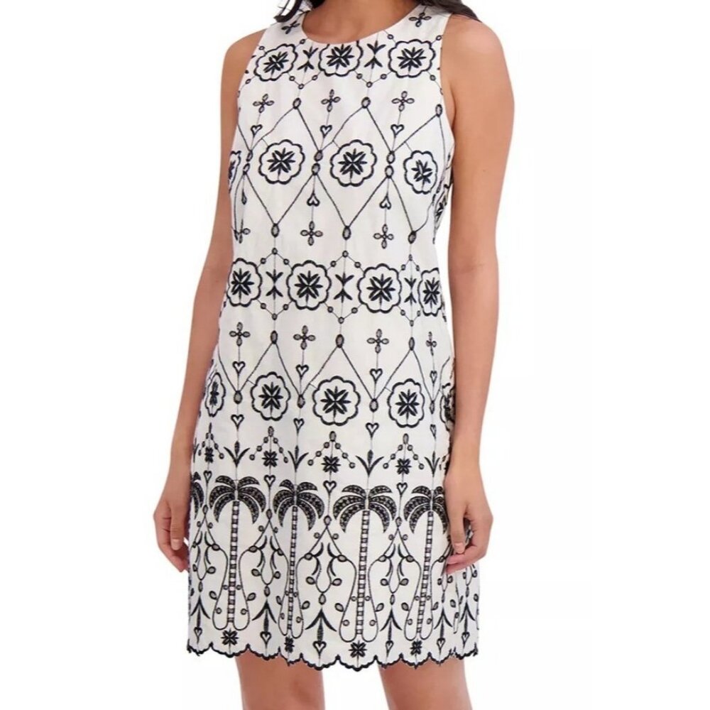 London Times Womens Petite Sleeveless Eyelet Shift Dress White Size 12P Defected - Picture 2 of 11